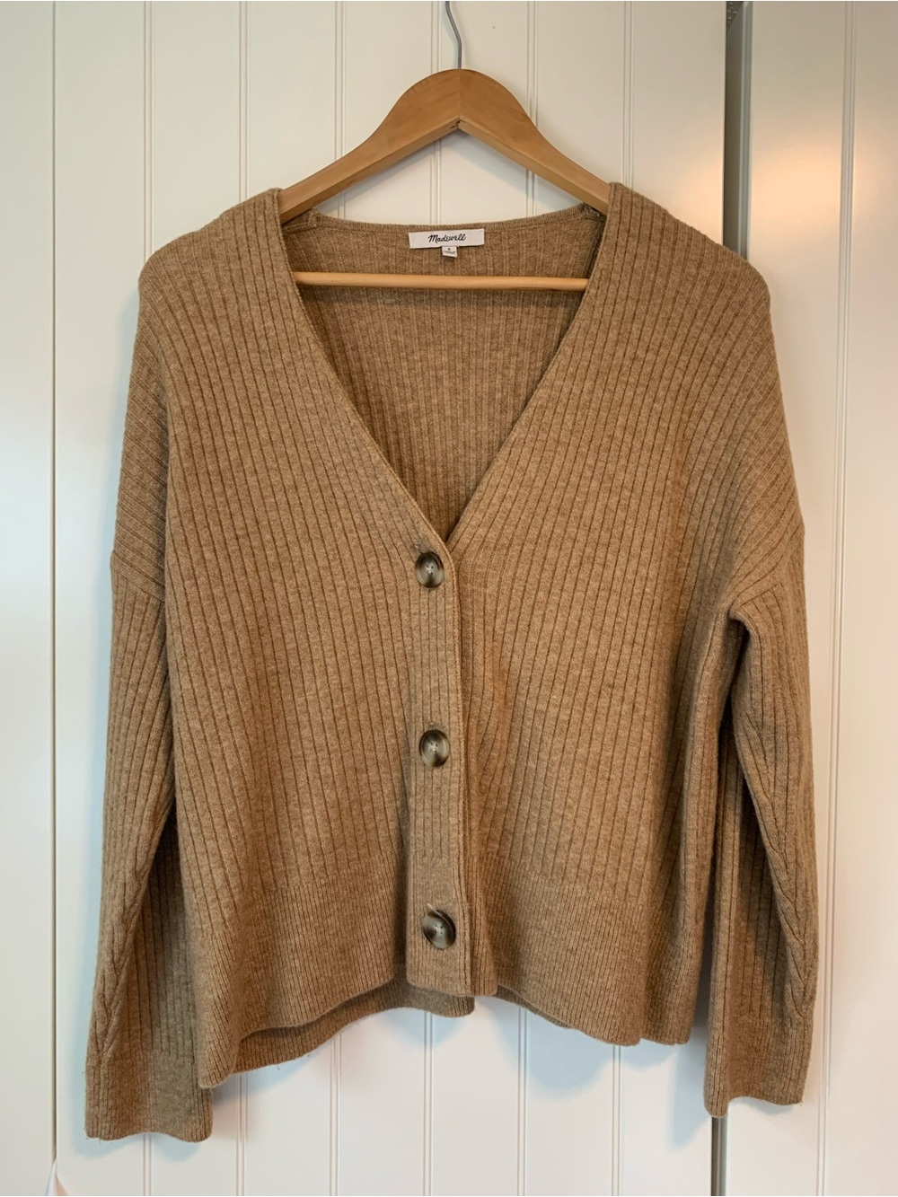 Madewell Camel Ribbed V-Neck Button Cardigan